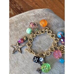 R.J. Graziano Charm Bracelet Goldtone Glass Bead Dice Crown Key Star Rose Rare!
